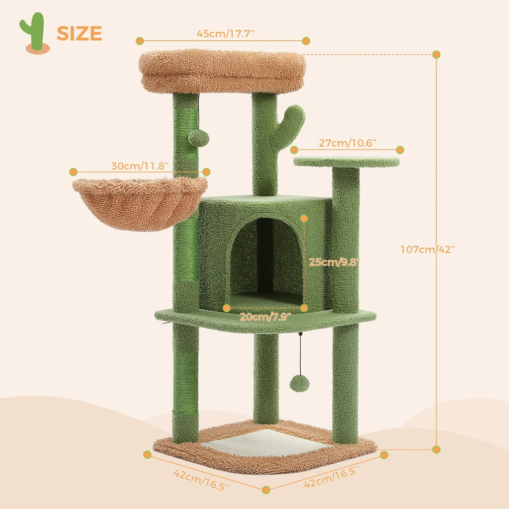 107cm Cactus Cat Tree Tower Condo - House Of Pets Delight (HOPD)