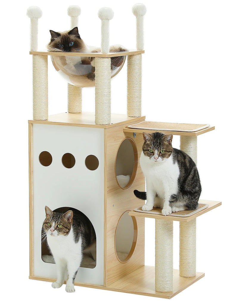 108cm Cat Castle Tower Wooden Condo - Beige - House Of Pets Delight (HOPD)
