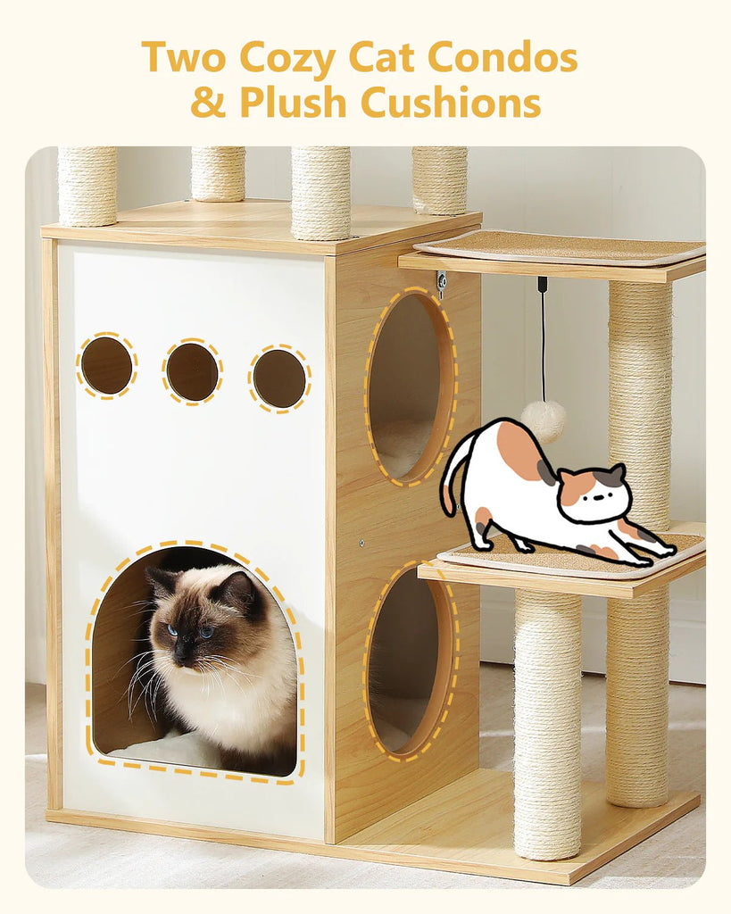 108cm Cat Castle Tower Wooden Condo - Beige - House Of Pets Delight (HOPD)