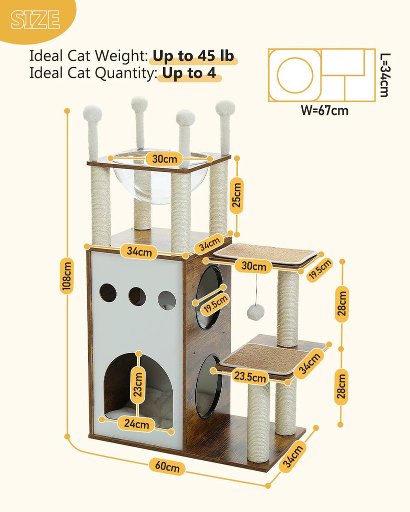 108cm Cat Castle Tower Wooden Condo - Brown - House Of Pets Delight (HOPD)