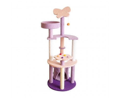 128cm Butterfly Plush Cat Condo Cat Tree in Pink Purple - House Of Pets Delight (HOPD)