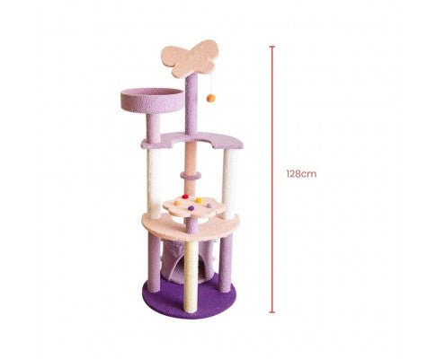 128cm Butterfly Plush Cat Condo Cat Tree in Pink Purple - House Of Pets Delight (HOPD)