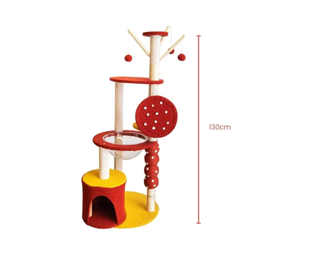 130cm Tanghulu Plush Cat Condo Cat Tree Red Yellow - House Of Pets Delight (HOPD)