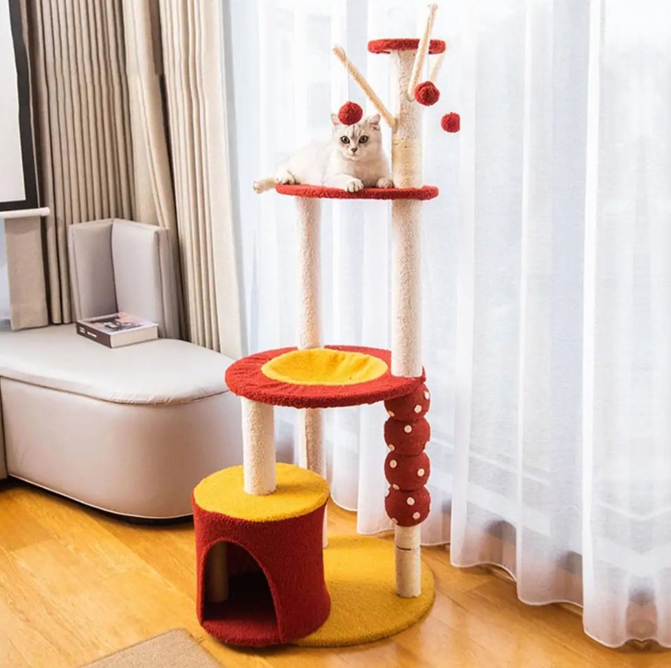 130cm Tanghulu Plush Cat Condo Cat Tree Red Yellow - House Of Pets Delight (HOPD)