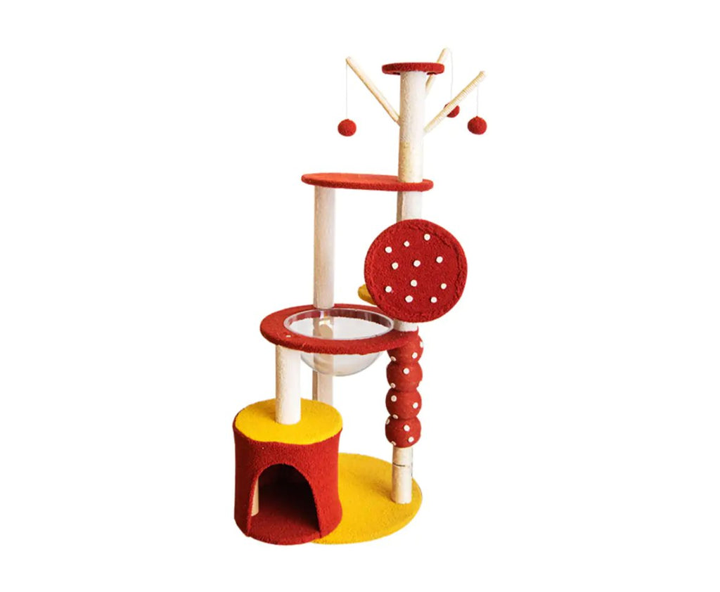130cm Tanghulu Plush Cat Condo Cat Tree Red Yellow - House Of Pets Delight (HOPD)