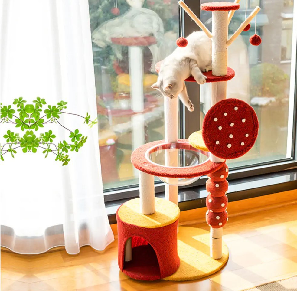 130cm Tanghulu Plush Cat Condo Cat Tree Red Yellow - House Of Pets Delight (HOPD)