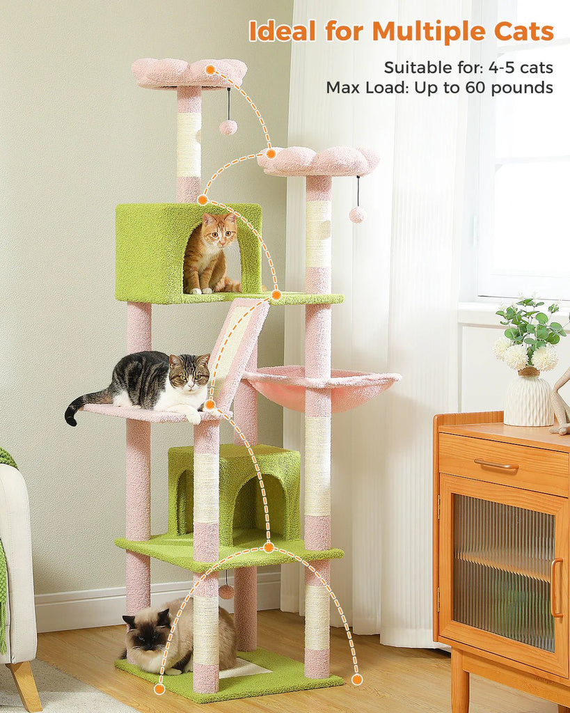 180cm Flower Cat Tree Tower Condo - Pink - House Of Pets Delight (HOPD)