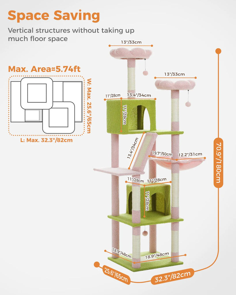 180cm Flower Cat Tree Tower Condo - Pink - House Of Pets Delight (HOPD)