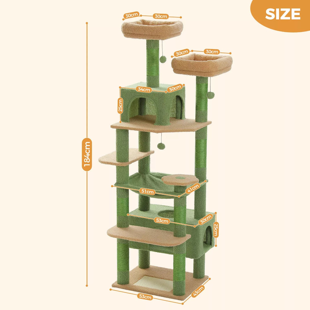 184cm Cat Tree Tower Scratching Post Scratcher Condo House with Bed - House Of Pets Delight (HOPD)