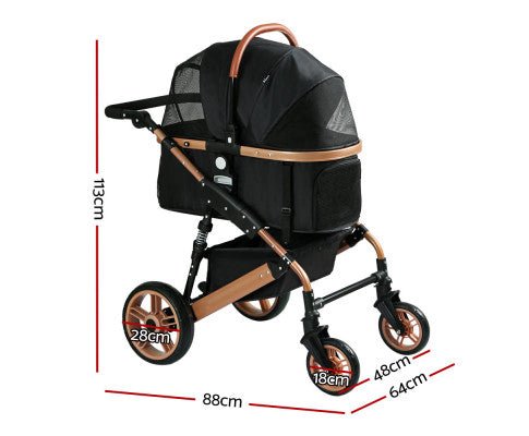 3 in 1 Rose Gold Pet Dog Stroller - House Of Pets Delight (HOPD)