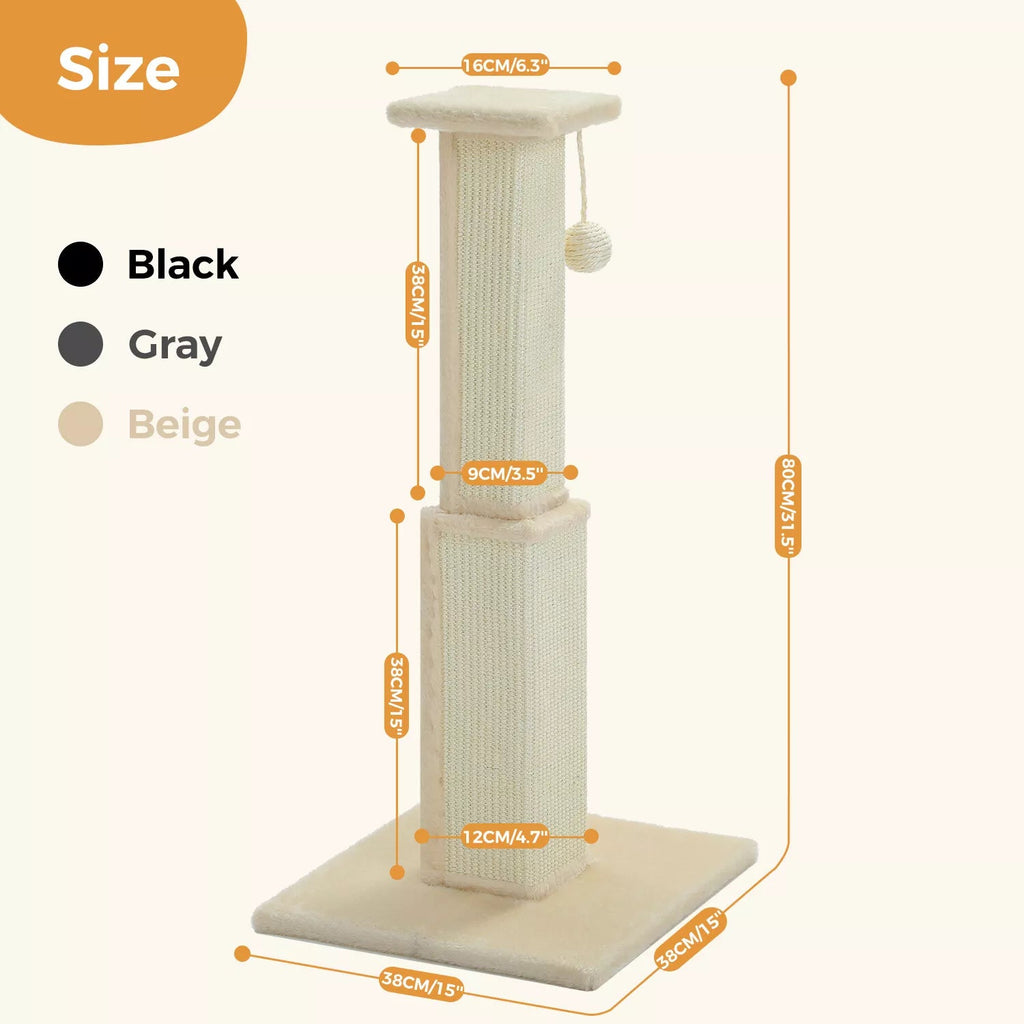 80cm Cat Scratching Tower Post (2 Colours) - House Of Pets Delight (HOPD)