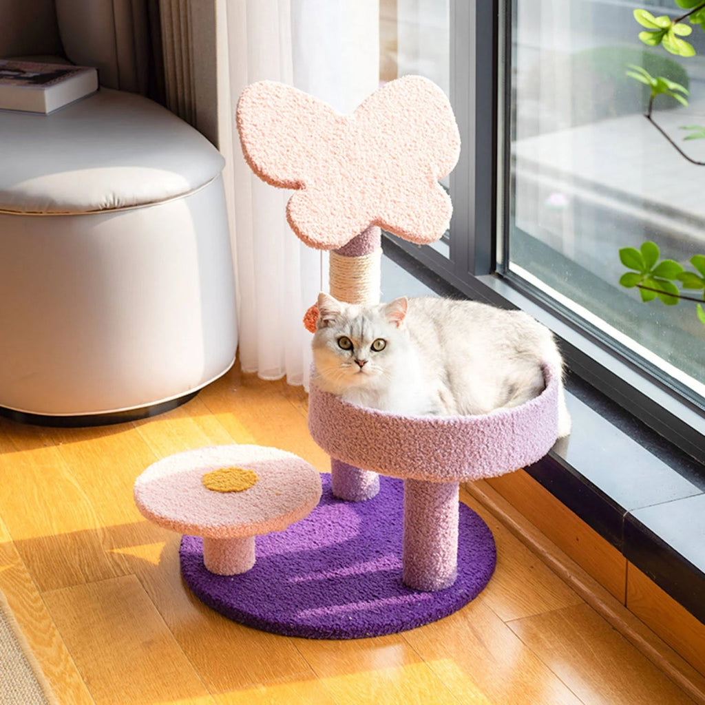 86cm Butterfly Plush Scratching Post Cat Tree in Pink - House Of Pets Delight (HOPD)