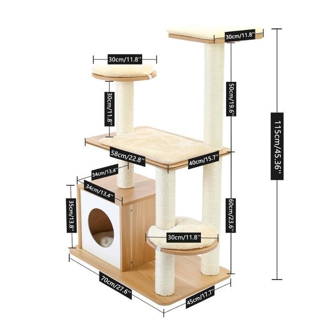 A Modern Wonderland Pet Cat Condo Tree With Scratcher XL - House Of Pets Delight (HOPD)