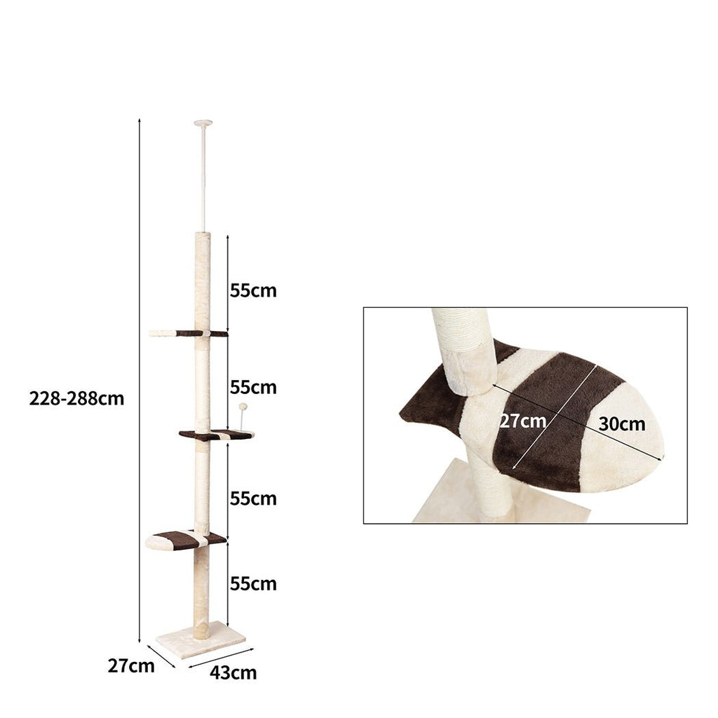 Adjustable Height Cat Scratching Post Tree - Cream - House Of Pets Delight (HOPD)