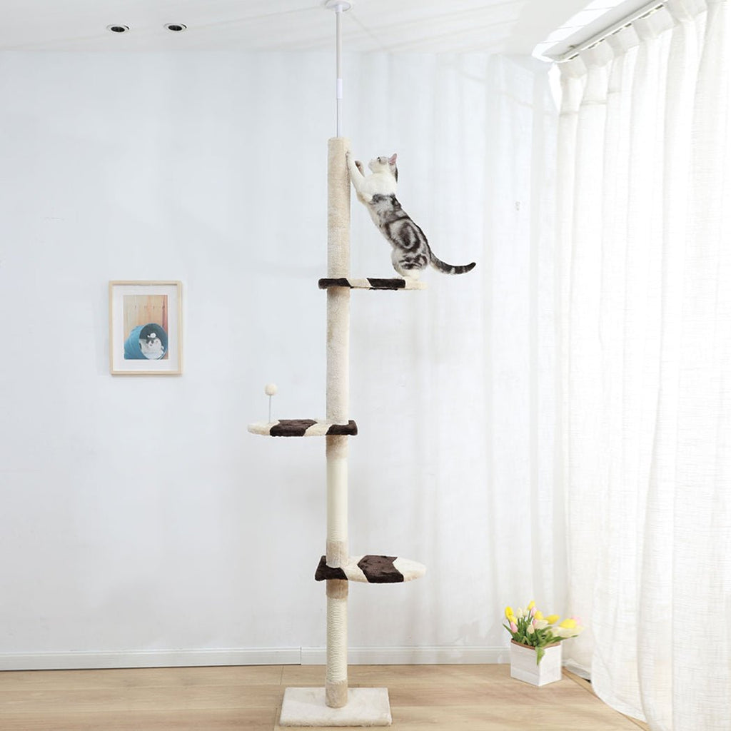 Adjustable Height Cat Scratching Post Tree - Cream - House Of Pets Delight (HOPD)