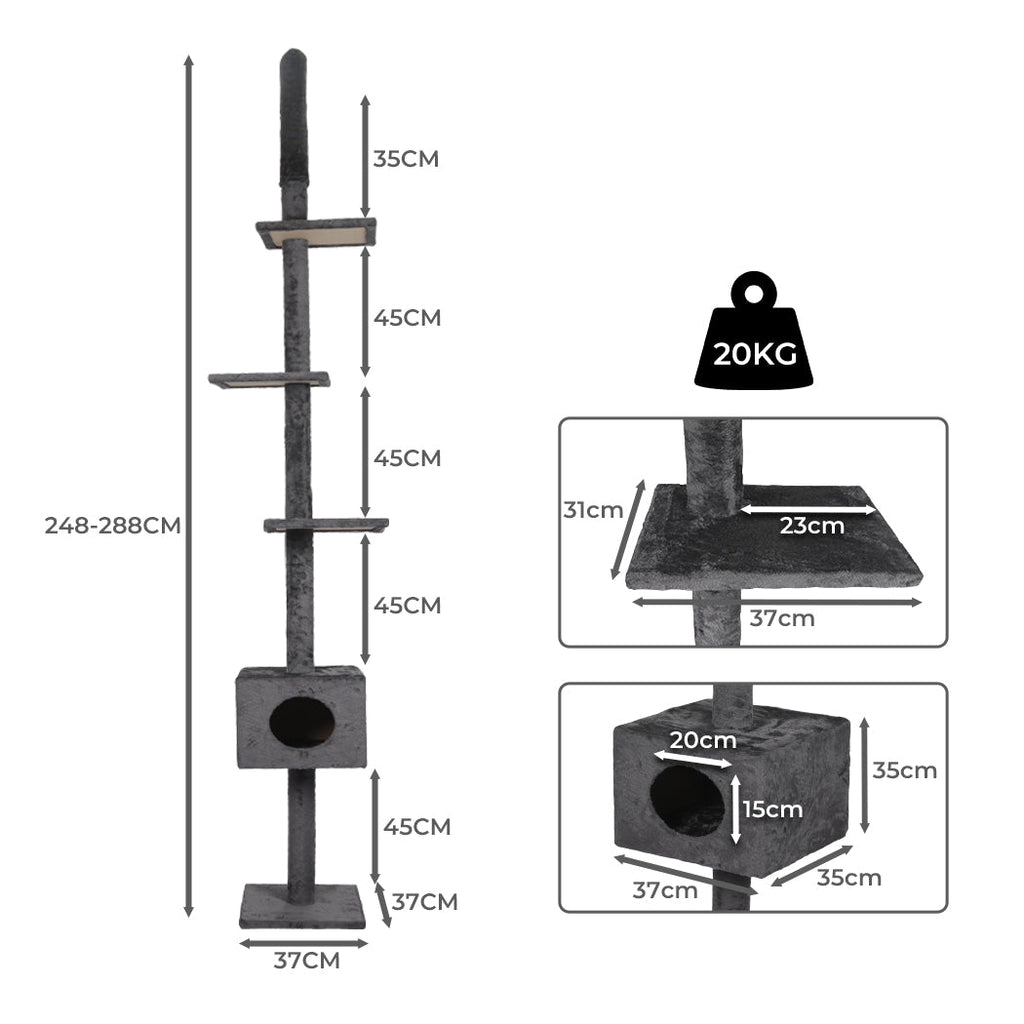 Adjustable Height Cat Scratching Post Tree with Cubby House - Charcoal - House Of Pets Delight (HOPD)