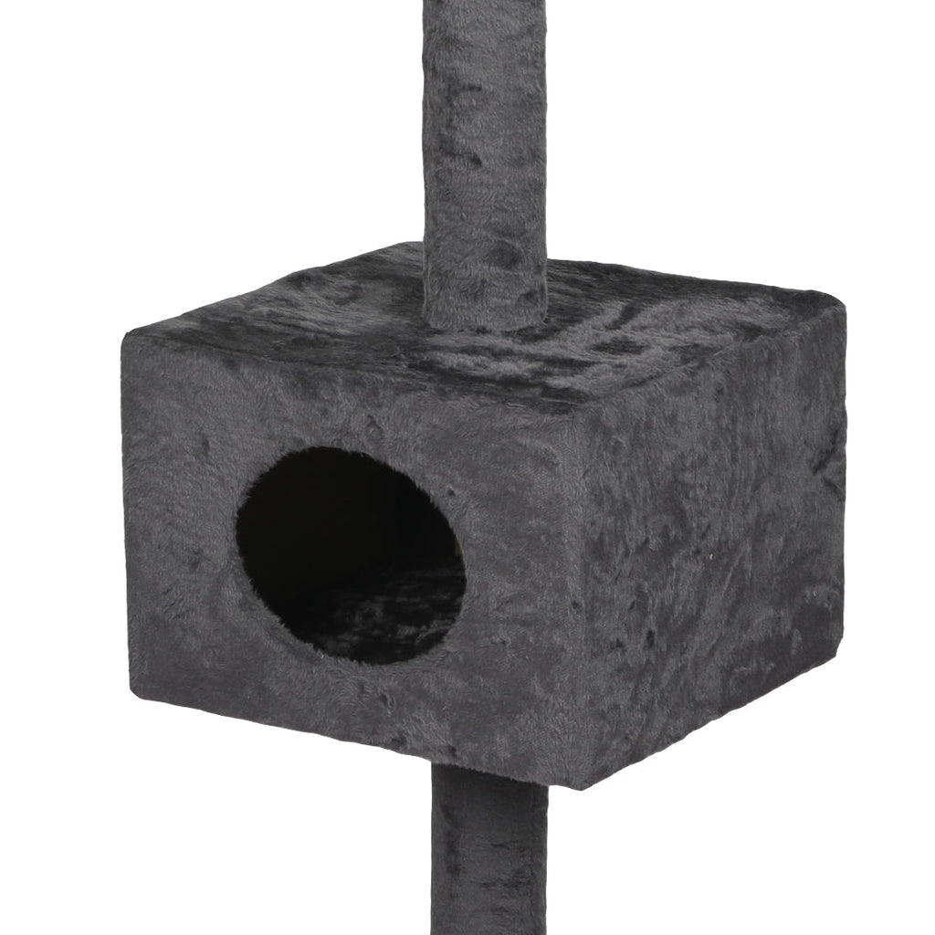 Adjustable Height Cat Scratching Post Tree with Cubby House - Charcoal - House Of Pets Delight (HOPD)