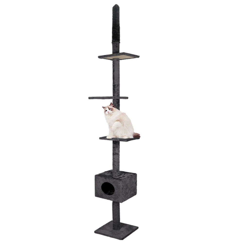 Adjustable Height Cat Scratching Post Tree with Cubby House - Charcoal - House Of Pets Delight (HOPD)