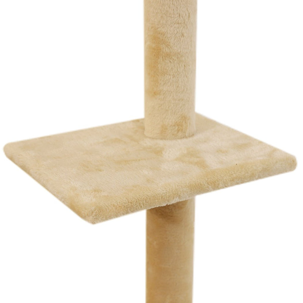 Adjustable Height Cat Scratching Post Tree with Cubby House - Cream - House Of Pets Delight (HOPD)