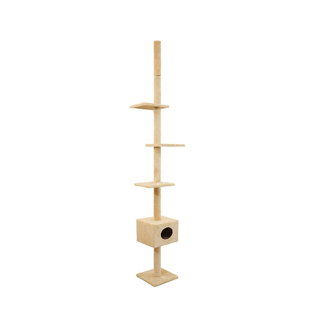 Adjustable Height Cat Scratching Post Tree with Cubby House - Cream - House Of Pets Delight (HOPD)