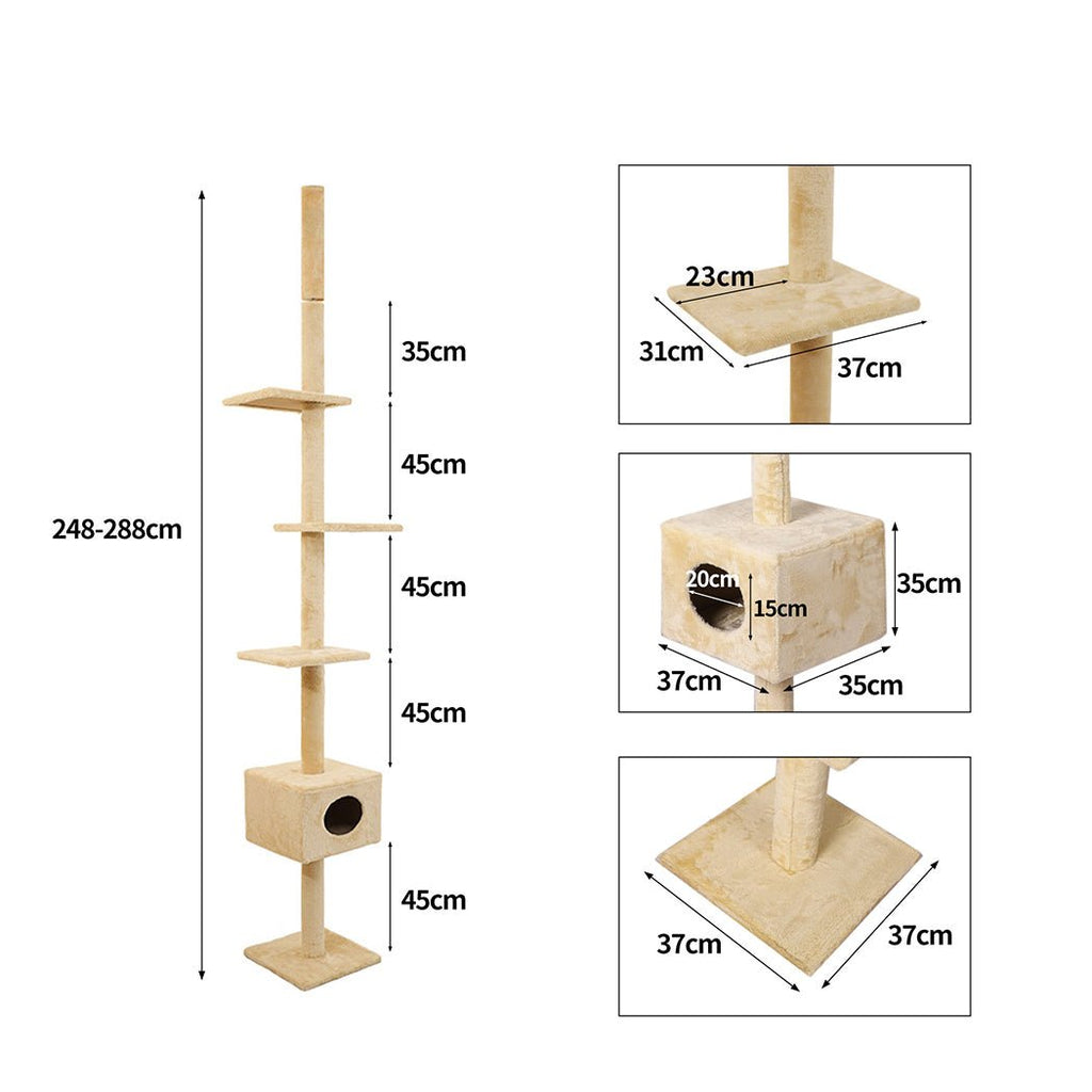 Adjustable Height Cat Scratching Post Tree with Cubby House - Cream - House Of Pets Delight (HOPD)