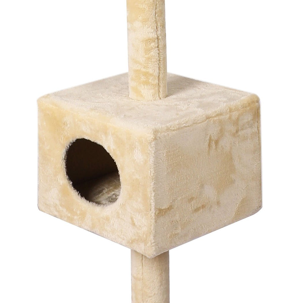 Adjustable Height Cat Scratching Post Tree with Cubby House - Cream - House Of Pets Delight (HOPD)