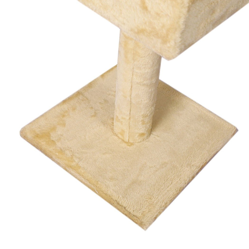 Adjustable Height Cat Scratching Post Tree with Cubby House - Cream - House Of Pets Delight (HOPD)