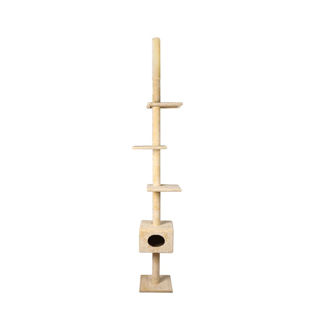 Adjustable Height Cat Scratching Post Tree with Cubby House - Cream - House Of Pets Delight (HOPD)