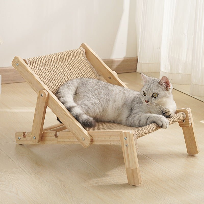 Adjustable Wooden Cat Lounge Chair - Comfortable Woven Hammock for Cats - House Of Pets Delight (HOPD)