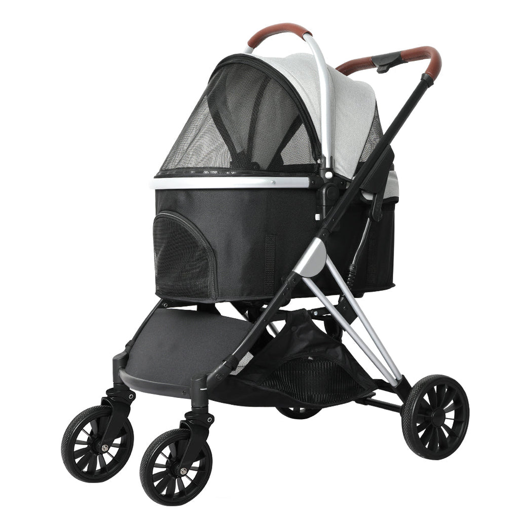 Aluminium 4 Wheel Pet Stroller Carrier - Grey - House Of Pets Delight (HOPD)