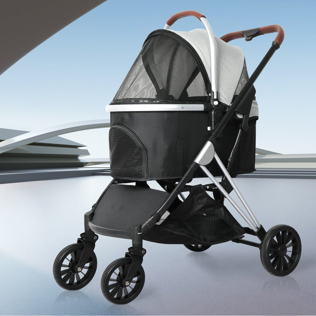 Aluminium 4 Wheel Pet Stroller Carrier - Grey - House Of Pets Delight (HOPD)