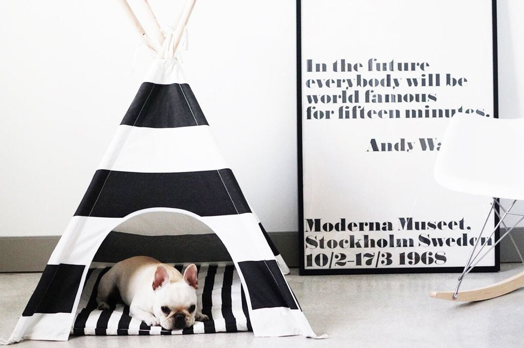 Black & White Stripe Teepee With Mat - House Of Pets Delight (HOPD)