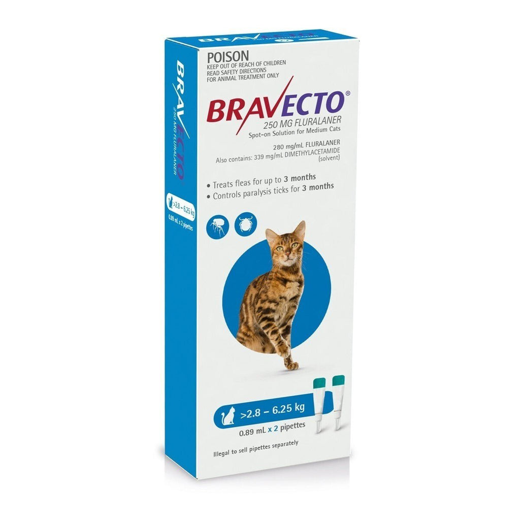 BRAVECTO SPOT - ON FOR MEDIUM CATS 2.8 - 6.25KG 2 PACK - House Of Pets Delight (HOPD)