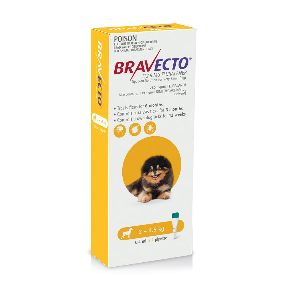 Bravecto Spot - On Very Small Dogs Yellow (2 – 4.5kg) - House Of Pets Delight (HOPD)