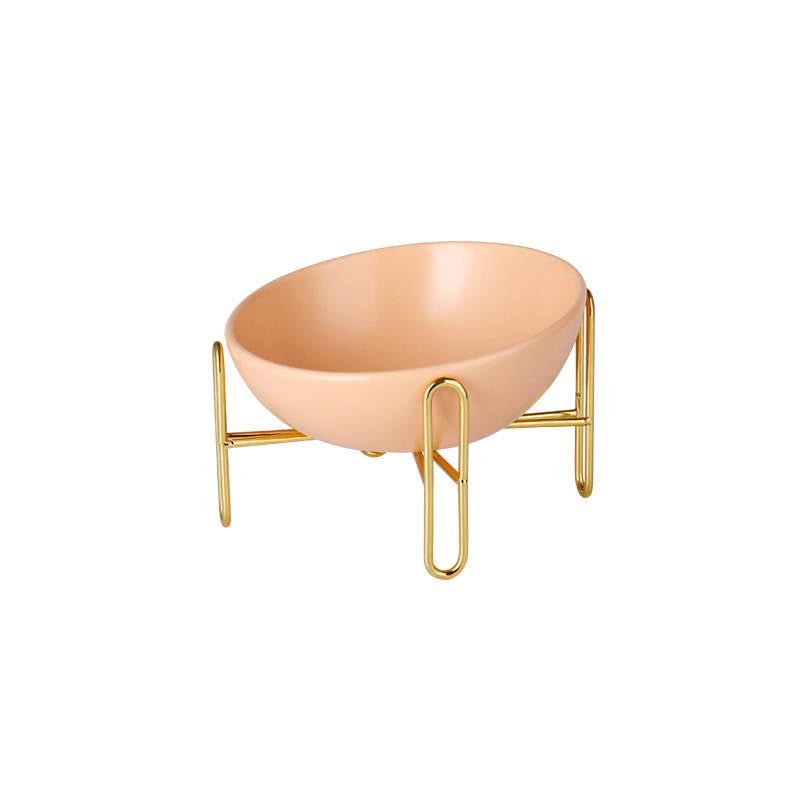 Bronze Stand Ceramic Bowl in Peach - House Of Pets Delight (HOPD)