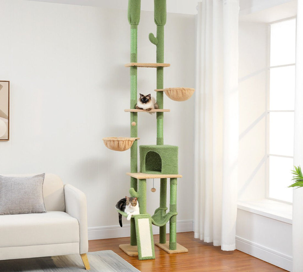 Cactus Cat Tree Tower Scratching Post Scratcher Adjustable Height 216 - 285cm - House Of Pets Delight (HOPD)