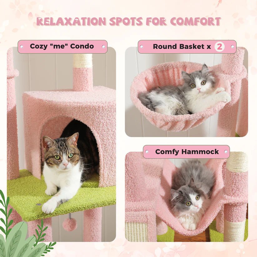 Cactus Cat Tree Tower Scratching Post Scratcher Adjustable Height 216 - 285cm - Pink - House Of Pets Delight (HOPD)