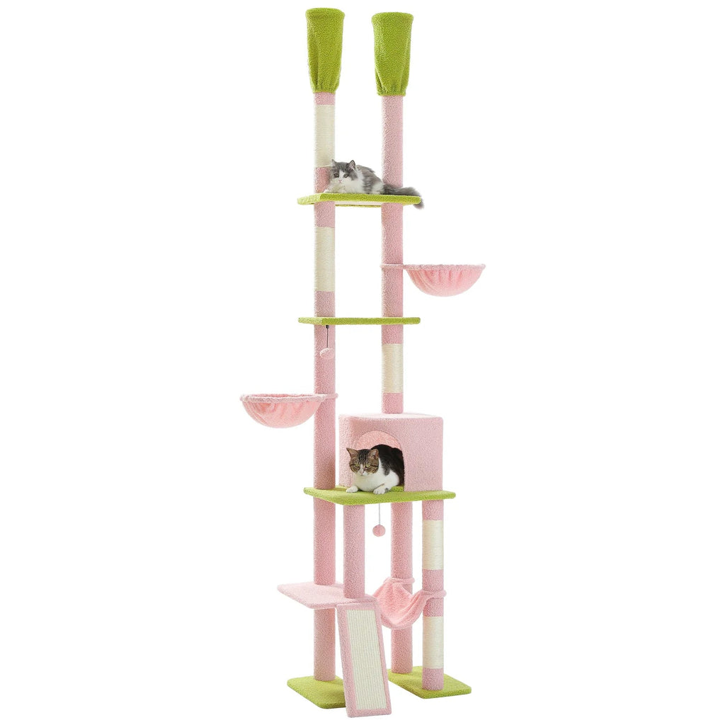 Cactus Cat Tree Tower Scratching Post Scratcher Adjustable Height 216 - 285cm - Pink - House Of Pets Delight (HOPD)