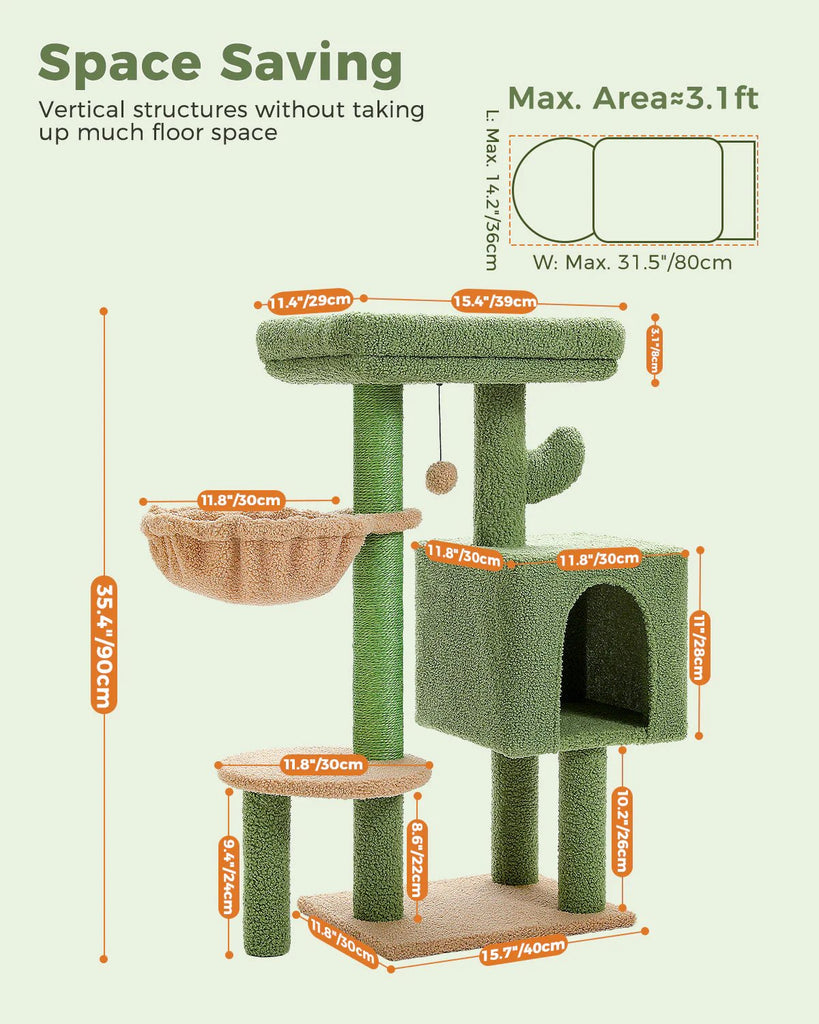 Cat Condo Scratching Post Furniture with Hammock - Cactus - House Of Pets Delight (HOPD)