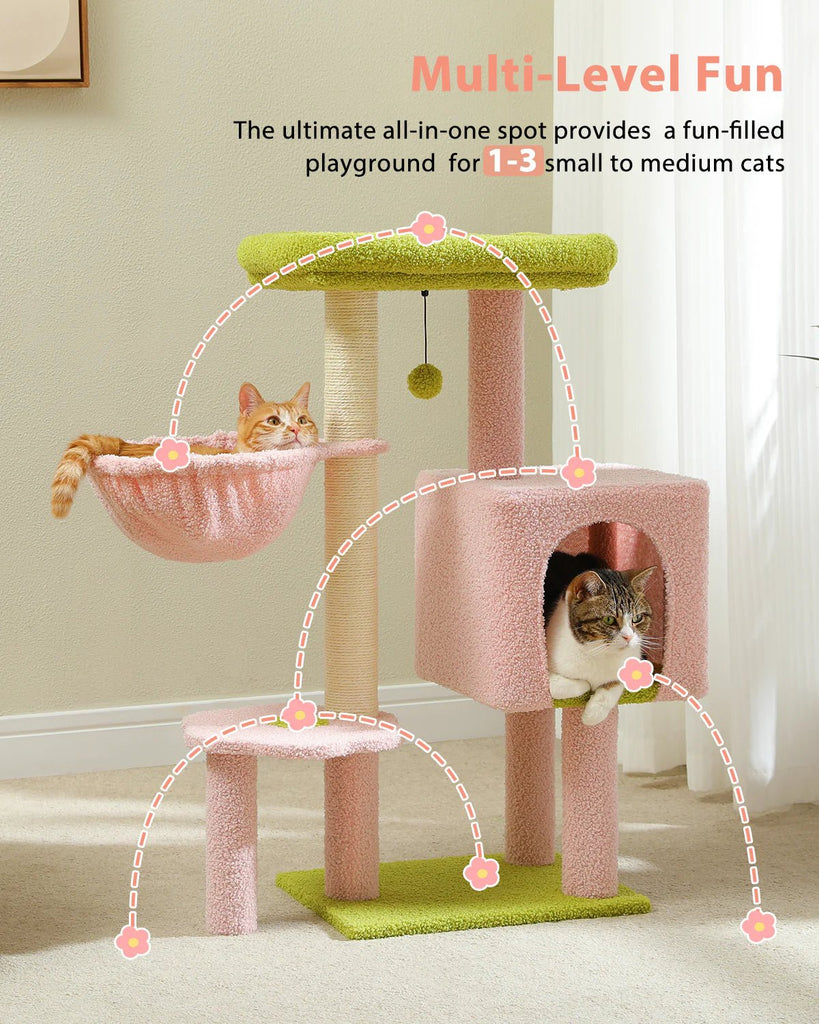 Cat Condo Scratching Post Furniture with Hammock Pink - House Of Pets Delight (HOPD)