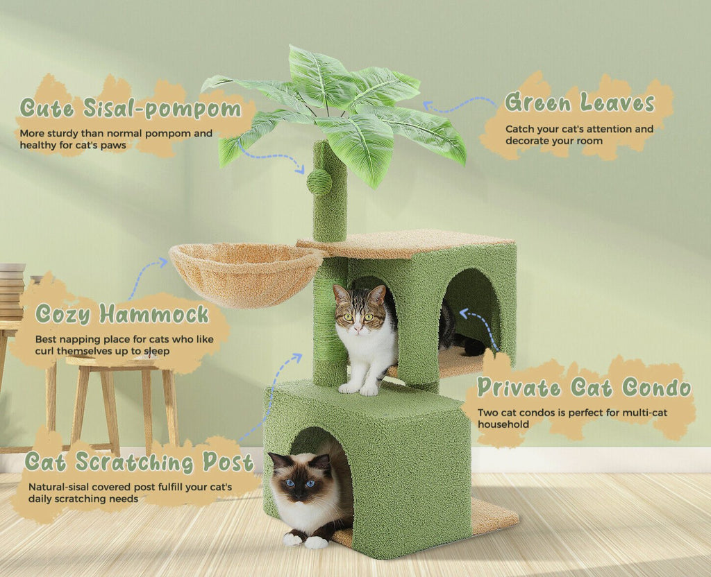 Cat Plant Tower Scratching Post Condo with Hammock Bed - House Of Pets Delight (HOPD)