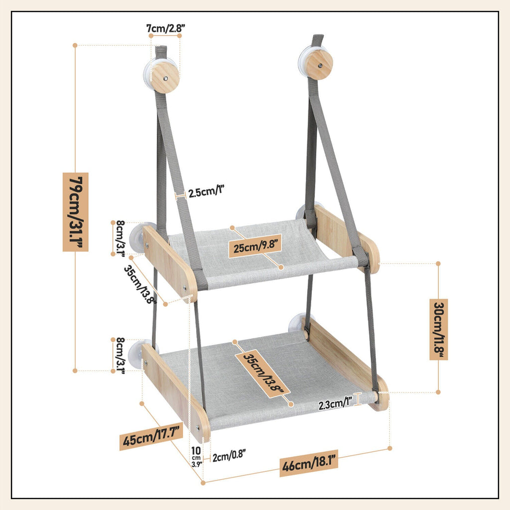 Cat Window Perch Hammock Bed 2 Layer - Beige - House Of Pets Delight (HOPD)