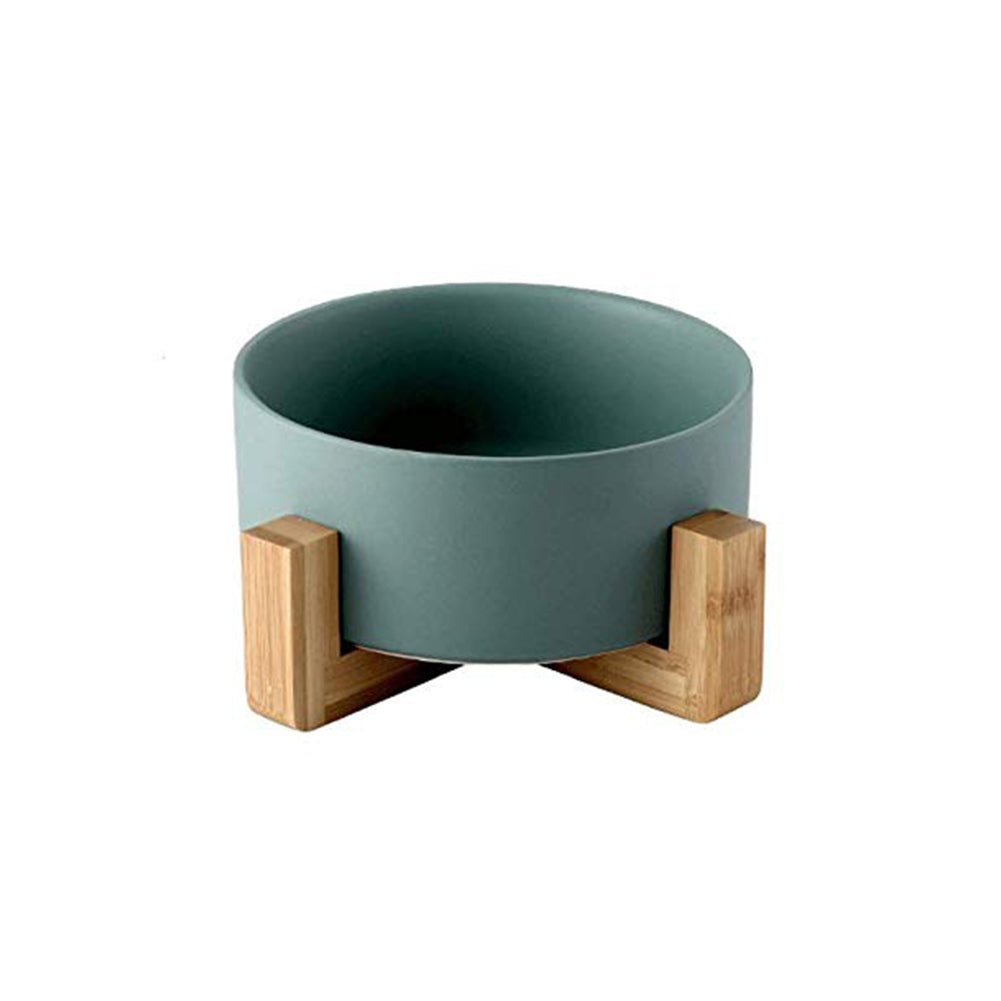 Ceramic Bowl with Wooden Stand in Green - House Of Pets Delight (HOPD)