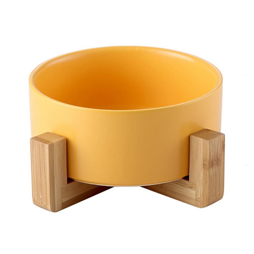 Ceramic Bowl with Wooden Stand in Yellow - House Of Pets Delight (HOPD)