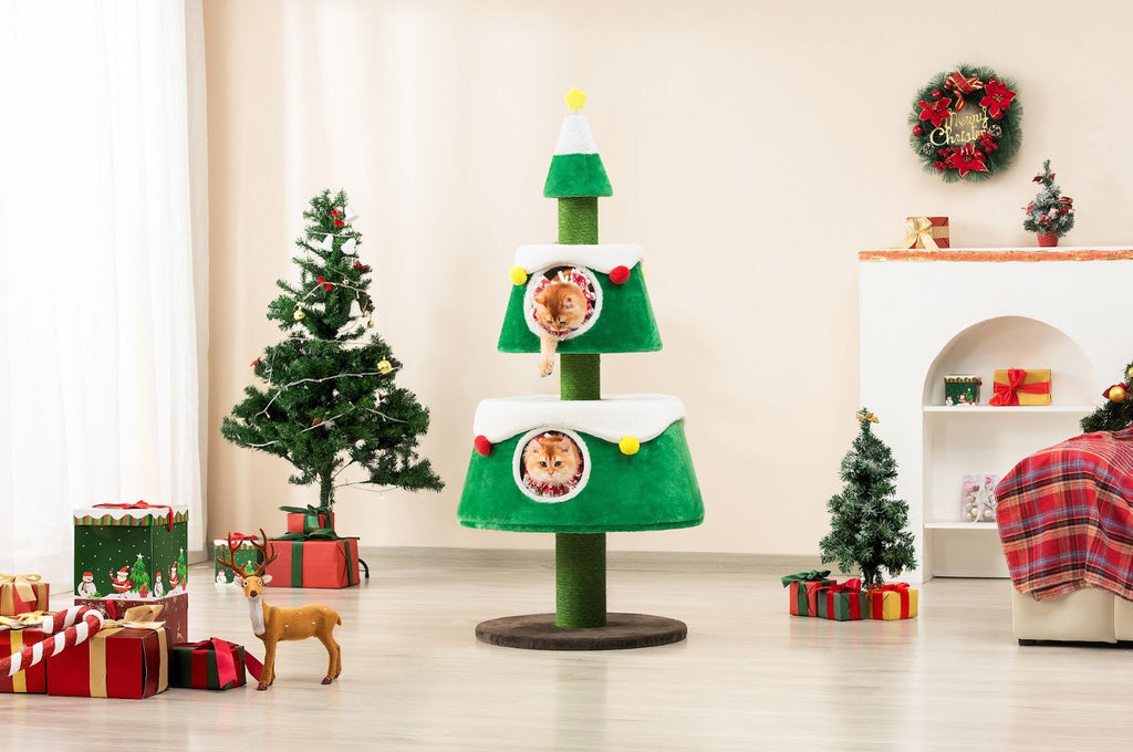 Christmas Cat Tree - Festive Fun and Cozy Hideaway for Furry Friends - 159cm Height - House Of Pets Delight (HOPD)