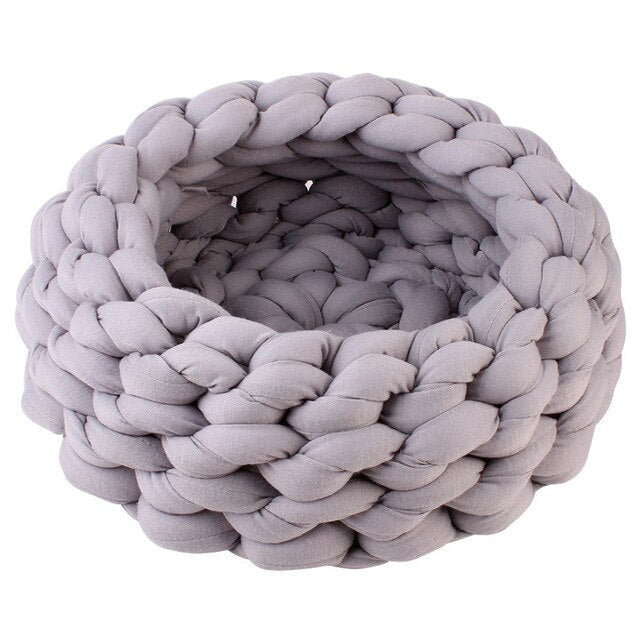 Chunky Cotton Braided Knit Pet Bed in Grey - House Of Pets Delight (HOPD)