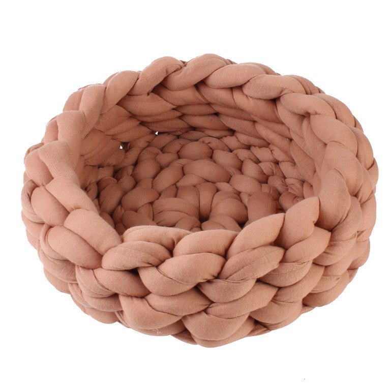Chunky Cotton Braided Knit Pet Bed in Mocha - House Of Pets Delight (HOPD)