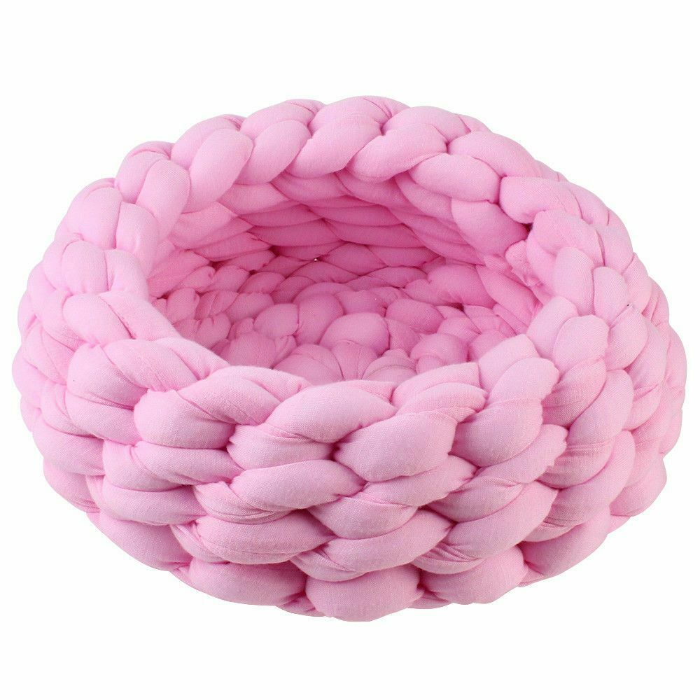 Chunky Cotton Braided Knit Pet Bed in Pink - House Of Pets Delight (HOPD)
