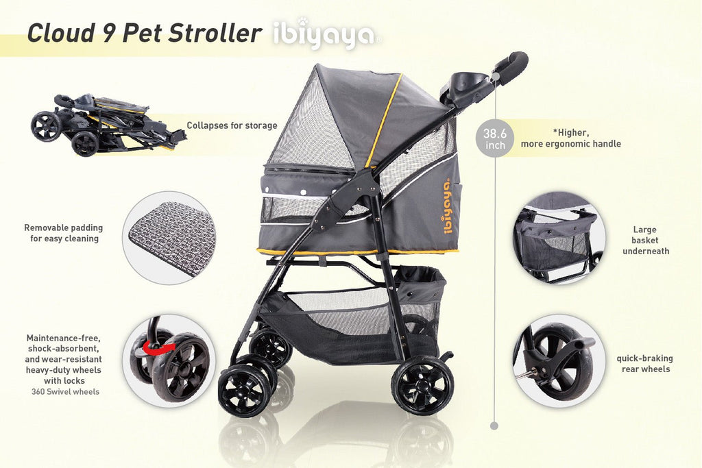 Cloud 9 Pet Stroller for Cats & Dogs up to 20kg - Mustard Yellow - House Of Pets Delight (HOPD)