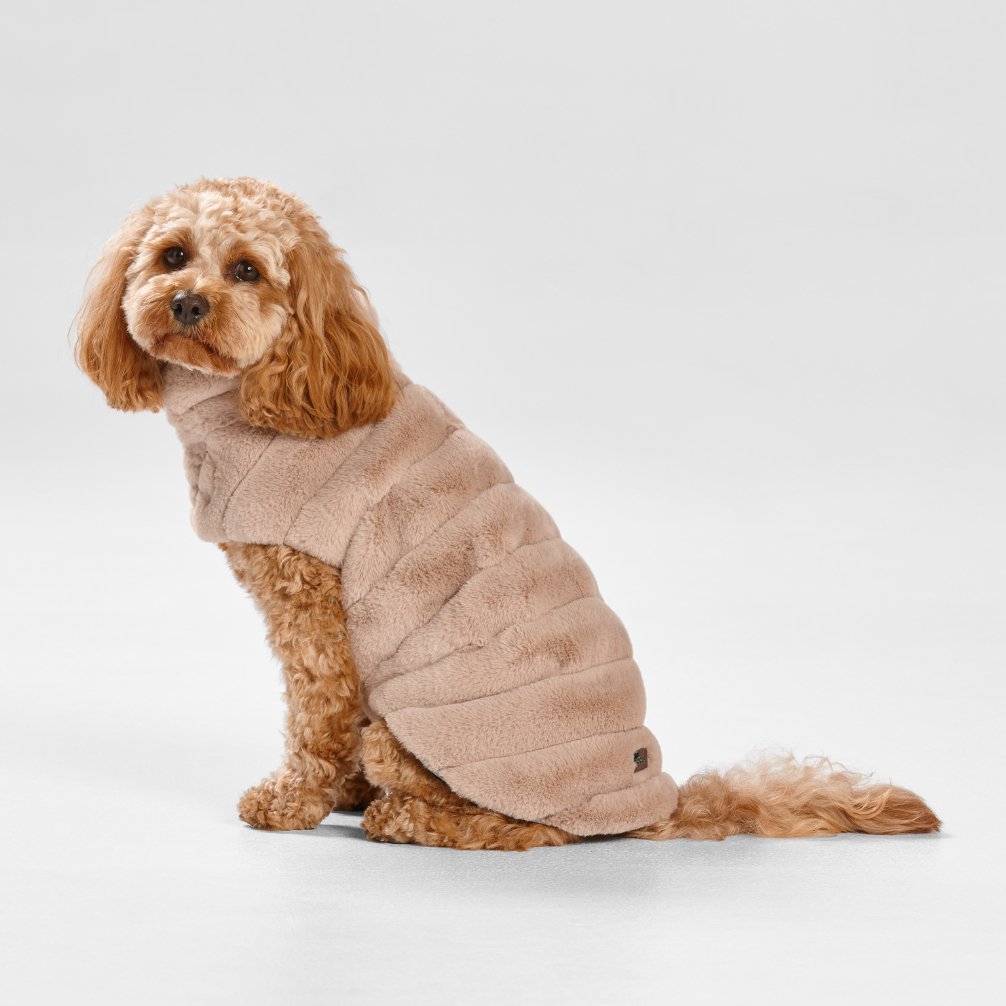 Cut Faux Fur Dog Coat in Almond - House Of Pets Delight (HOPD)